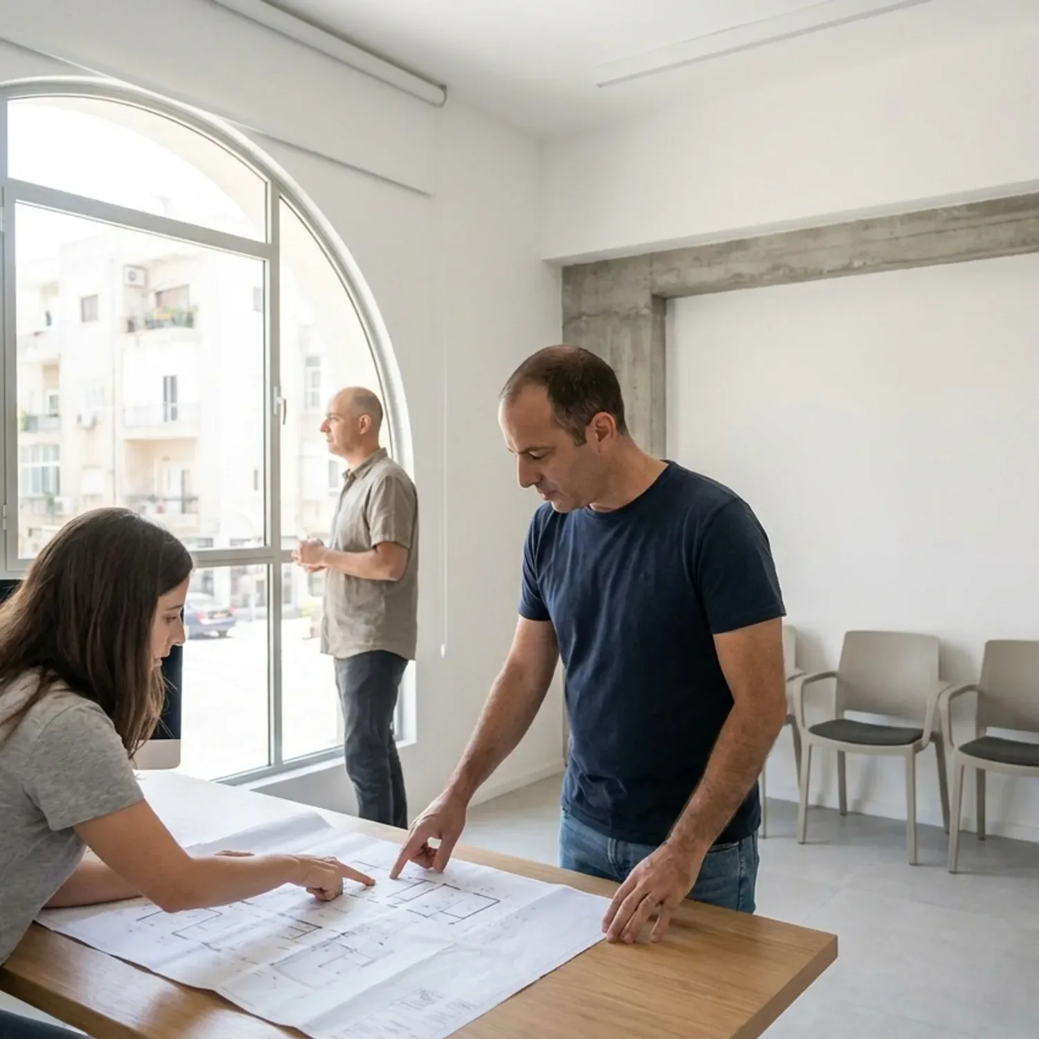 תמונה אדריכלית מרשימה של חלל פנימי אשר במקור תוכנן כדירת מגורים סטנדרטית ועבר הסבה מקצועית לקליניקת רופאים מודרנית ומעוצבת